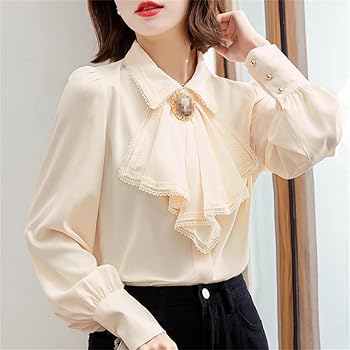 トップス Sheer switching bow tie blouse/ FIKA. Amazon.com: Women's Bow Tie Neck Long Puff Sleeve Business